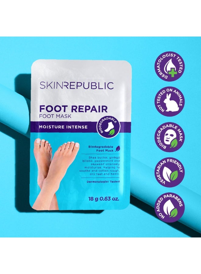 سكين ريبابلك قناع إصلاح القدم (زوج واحد) - قناع مرطب للقدم بزبدة الشيا، والجنكة بيلوبا، والشاي الأخضر، والنعناع، ​​والأعشاب البحرية لتنعيم الكعبين الخشنة والجافة، وتهدئة وإصلاح وتجديد البشرة التالفة - Image 5